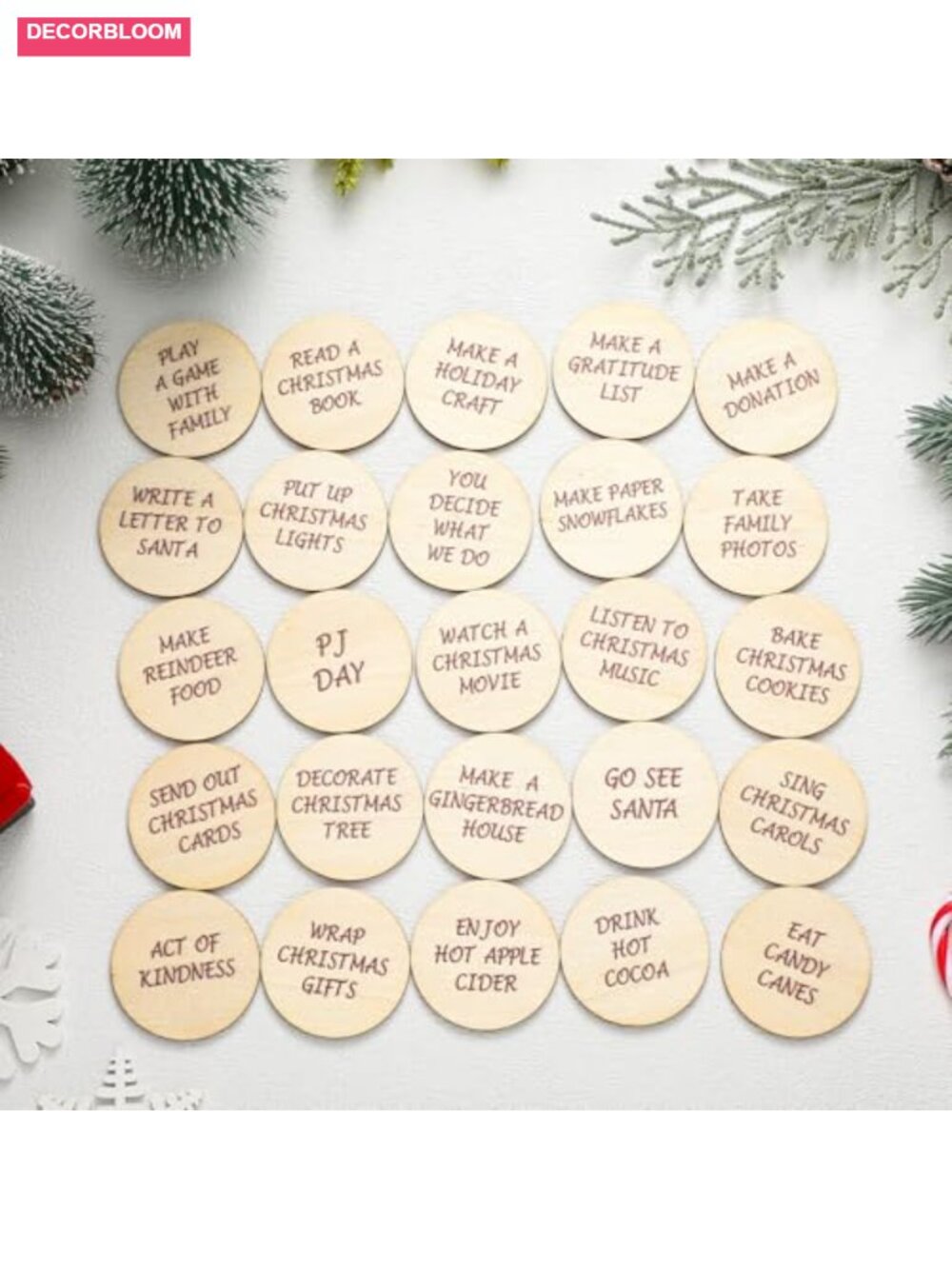 25 Pcs Wooden Christmas Countdown Tokens Advent Calendar Activities